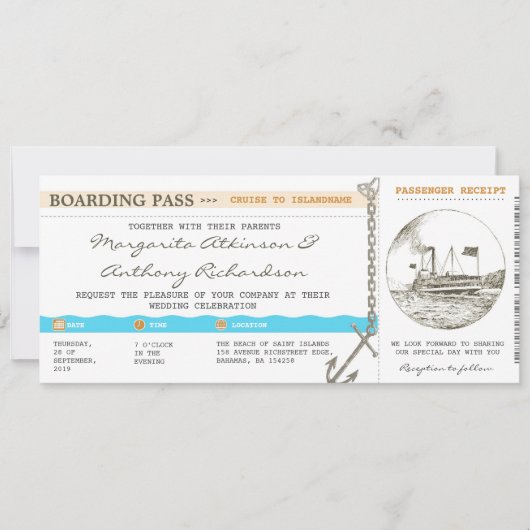 Boarding Pass Cruise Uitnodigingen (Voorkant)