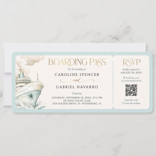 Boarding Pass Cruise Wedding Invitation Kaart (Voorkant)