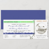 Boarding Pass Cruise Wedding - Navy & Mint Kaart (Voorkant / Achterkant)