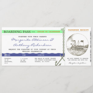 Boarding Pass Cruise Wedding - Navy & Mint Kaart