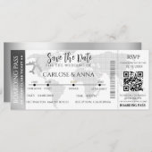 Boarding Pass Destination Wedding QR code grijs Kaart (Voorkant / Achterkant)