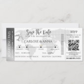 Boarding Pass Destination Wedding QR code grijs Kaart (Voorkant)