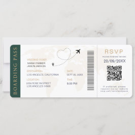 Boarding Pass Destination Wedding QR-code RSVP Kaart