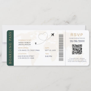Boarding Pass Destination Wedding QR-code RSVP Kaart