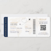 Boarding Pass Destination Wedding QR-code RSVP Kaart (Voorkant)