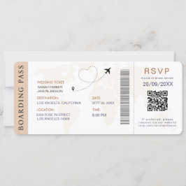 Boarding Pass Destination Wedding QR-code RSVP Kaart