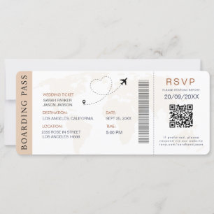 Boarding Pass Destination Wedding QR-code RSVP Kaart