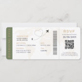 Boarding Pass Destination Wedding QR-code RSVP Kaart (Voorkant)
