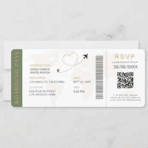 Boarding Pass Destination Wedding QR-code RSVP Kaart
