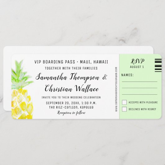 Boarding Pass Destination Wedding RSVP-ticket Kaart (Voorkant / Achterkant)