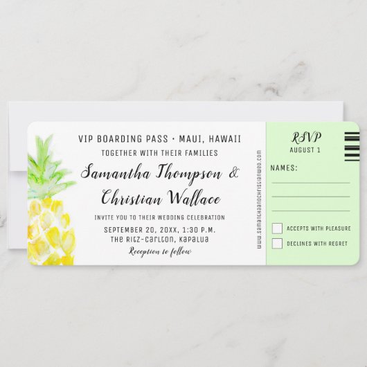 Boarding Pass Destination Wedding RSVP-ticket Kaart (Voorkant)
