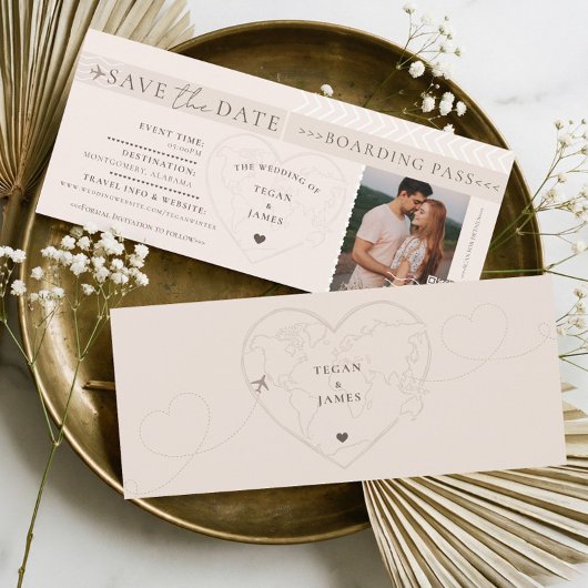 Boarding Pass Destination Wedding Save The Date Kaart