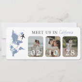 Boarding Pass Dusty Blue 3 foto's Huwelijk Save The Date (Achterkant)