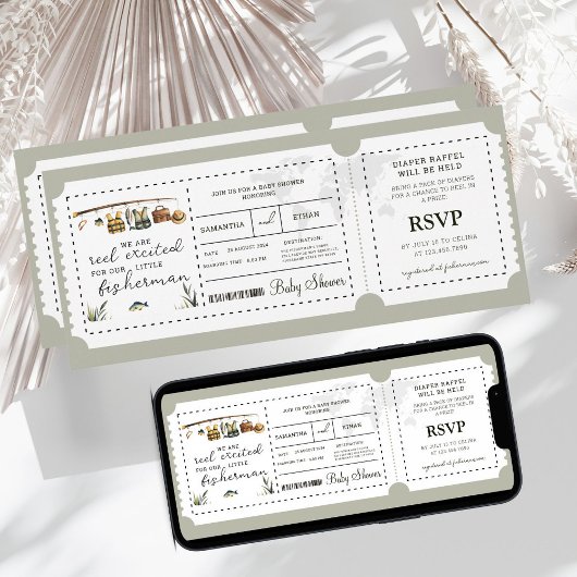 Boarding Pass Fisherman Boy Travel Baby shower Kaart