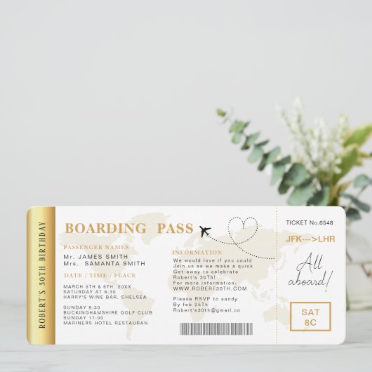Boarding Pass Flight Ticket Verjaardagsfeest Kaart (Staand voorkant)