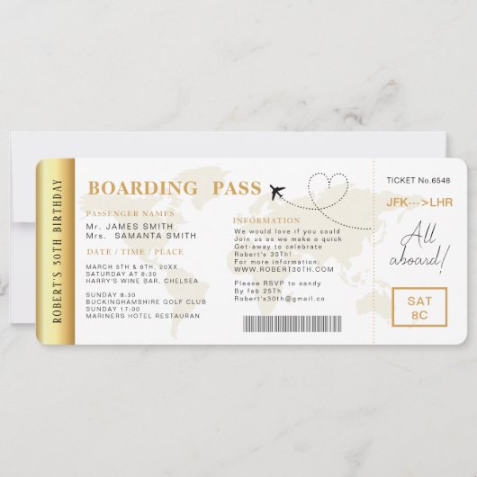 Boarding Pass Flight Ticket Verjaardagsfeest Kaart (Voorkant)