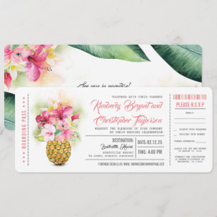 Boarding Pass Floral Pineapple Trouwtickets Kaart