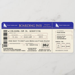 BOARDING PASS Flugticket Einladungskarte (blau) Kaart