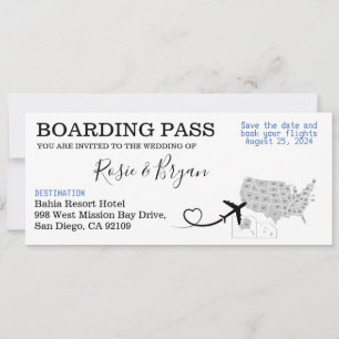Boarding Pass for a bruiloft in San Diego, Verenig Kaart