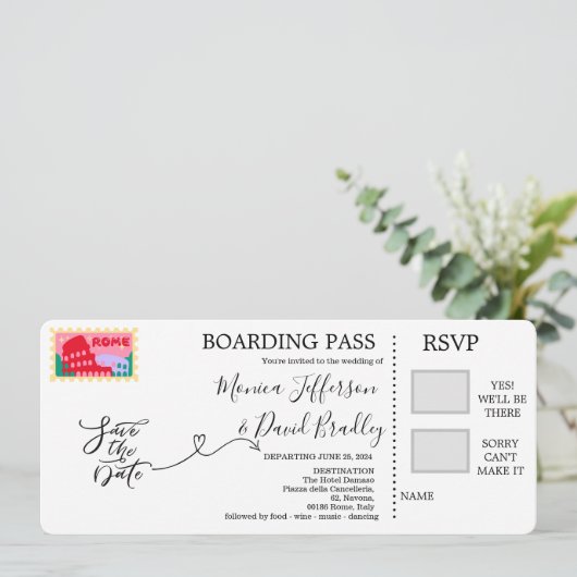 Boarding Pass for bruiloft in Rome, Italië Kaart (Staand voorkant)