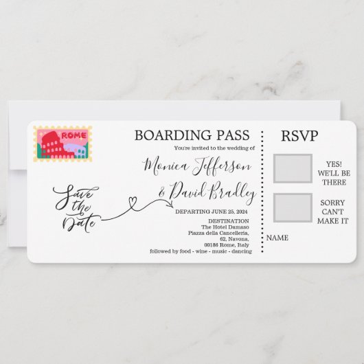 Boarding Pass for bruiloft in Rome, Italië Kaart (Voorkant)