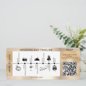 Boarding Pass Geïllustreerde Trouwtijdlijn RSVP Kaart (Staand voorkant)