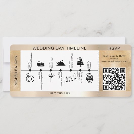 Boarding Pass Geïllustreerde Trouwtijdlijn RSVP Kaart (Voorkant)
