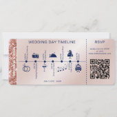 Boarding Pass Geïllustreerde Trouwtijdlijn RSVP Kaart (Voorkant)