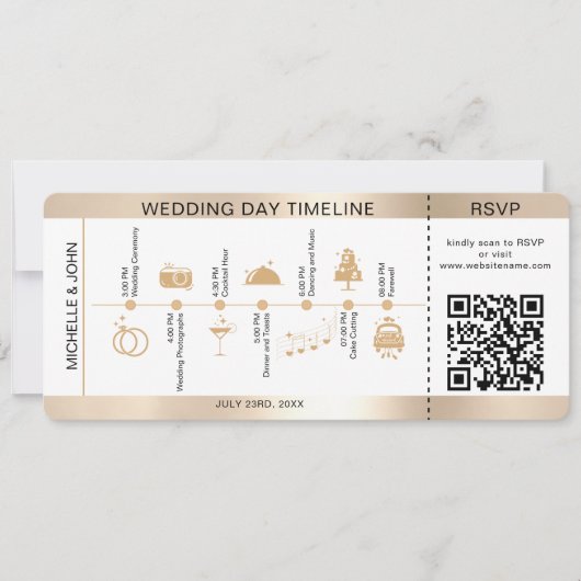 Boarding Pass Geïllustreerde Trouwtijdlijn RSVP Kaart (Voorkant)