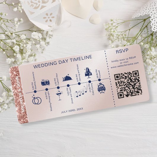 Boarding Pass Geïllustreerde Trouwtijdlijn RSVP Kaart