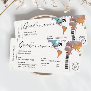 Boarding Pass Gender Reveal Waterverf Travel Kaart