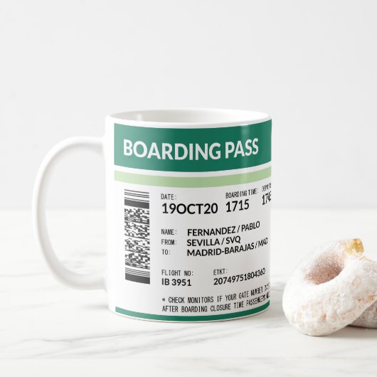 Boarding Pass - Groen Koffiemok (Met donut)