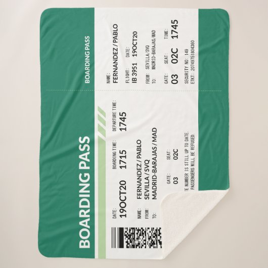 Boarding Pass - Groen Sherpa Deken (Voorkant)