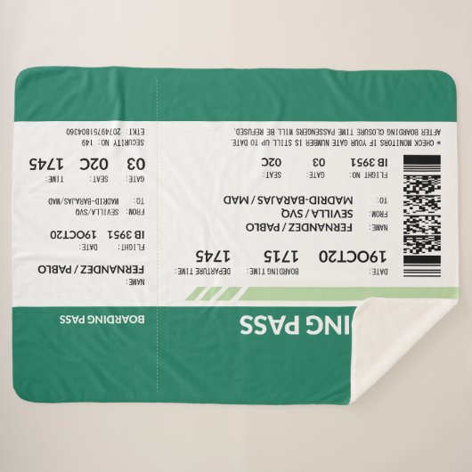 Boarding Pass - Groen Sherpa Deken (Voorkant (horizontaal))