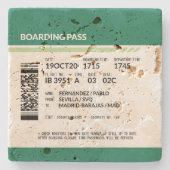 Boarding Pass - Groen Stenen Onderzetter (Voorkant)