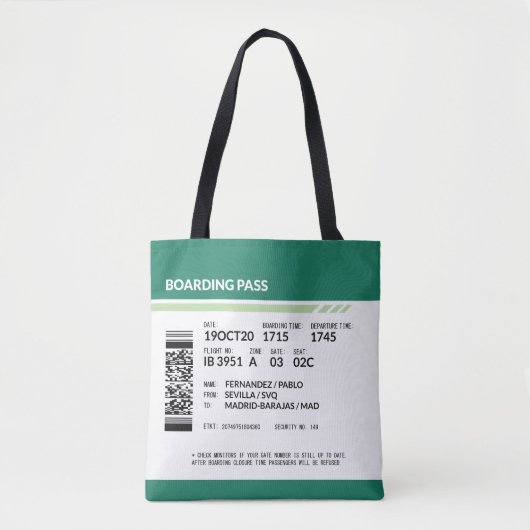 Boarding Pass - Groen Tote Bag (Voorkant)