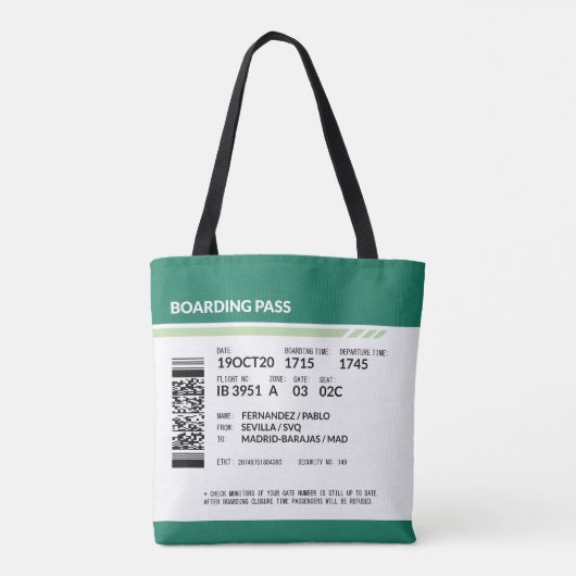 Boarding Pass - Groen Tote Bag (Achterkant)