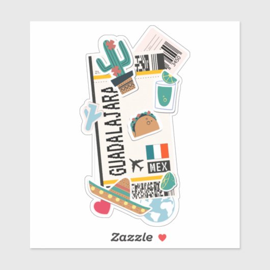 BOARDING PASS GUADALAJARA MEXICO STICKER (Vel)