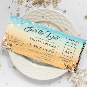 Boarding Pass Hearts in Sand Bewaar de datum Uitno Save The Date