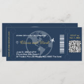 Boarding Pass huwelijksuitnodiging - Navy & Gold (Voorkant / Achterkant)