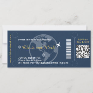 Boarding Pass huwelijksuitnodiging - Navy & Gold