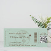 Boarding Pass huwelijksuitnodiging - Sage & Beige Kaart (Staand voorkant)
