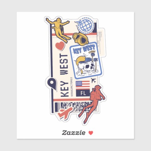 BOARDING PASS KEY WEST FLORIDA USA STICKER (Vel)