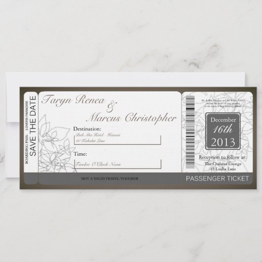 Boarding Pass Linen Wedding Invitation Autumn Kaart (Voorkant)