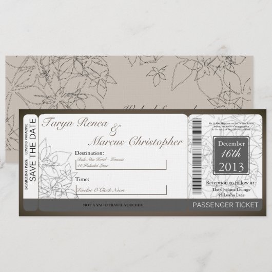 Boarding Pass Linen Wedding Invitation Autumn Kaart (Voorkant / Achterkant)