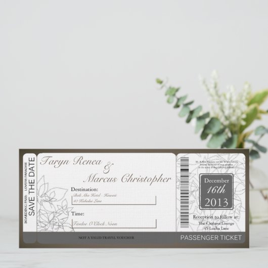 Boarding Pass Linen Wedding Invitation Autumn Kaart (Staand voorkant)