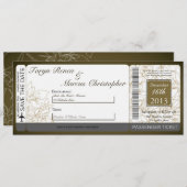 Boarding Pass Linen Wedding Invitation Autumn Kaart (Voorkant / Achterkant)