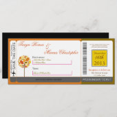 Boarding Pass Linen Wedding Invitation Autumn Kaart (Voorkant / Achterkant)