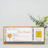 Boarding Pass Linen Wedding Invitation Autumn Kaart (Staand voorkant)
