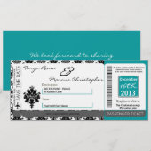 Boarding Pass Linen Wedding Invitation Black Blauw Kaart (Voorkant / Achterkant)